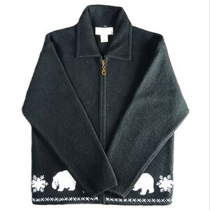 *RARE* 90's VINTAGE Lisa international 100% boiled wool zip- up sweater size med